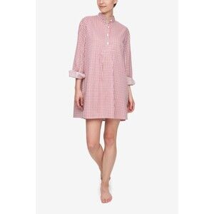 The Sleep Shirt Pink Gingham Nightgown Tunic Button Front‎ Collared